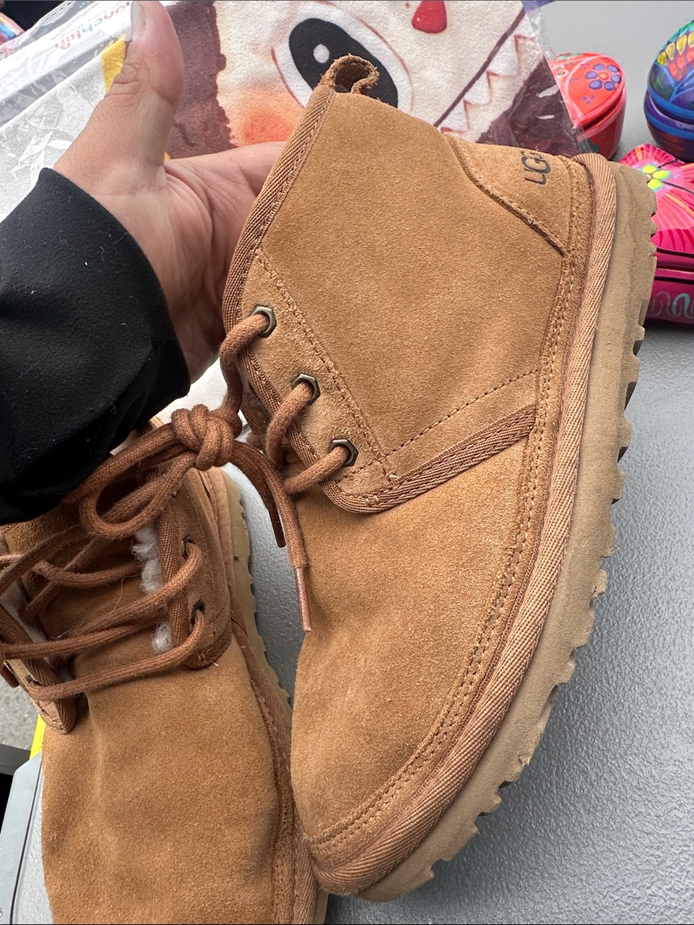 UGG Chestnut Brown Suede Lace-Up Shearling Boots - Picture 5 of 12